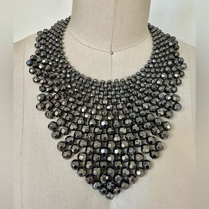 gunmetal faceted beaded bib collar necklace